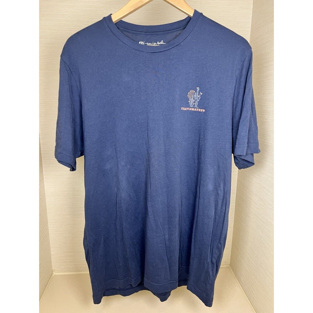 Travis Mathew Shirt Mens XL Desert Cactus Palm Tree Graphic Tee Blue